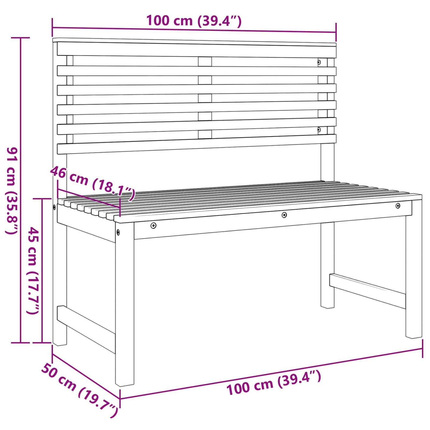 Cadeira de Jardim Castanho 100 x 50 x 91cm