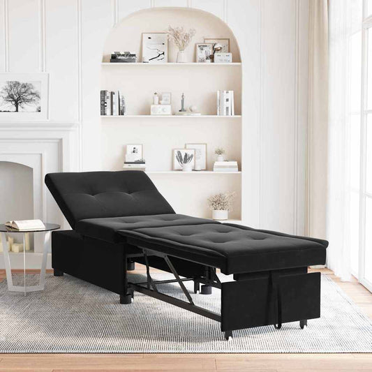 Sofá-Cama Preto 67 x 194 x 38 cm Veludo
