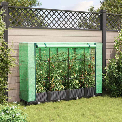 Canteiro elevado com cobertura para estufa, estilo rattan, 160x40x123 cm