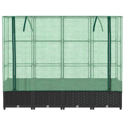 Canteiro elevado com cobertura de estufa estilo rattan 160x40x138 cm