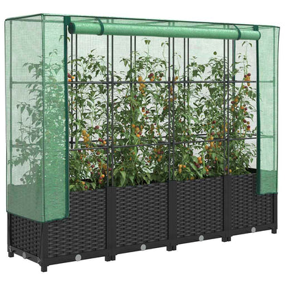 Canteiro elevado com cobertura de estufa estilo rattan 160x40x138 cm