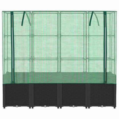 Canteiro elevado com cobertura para estufa, estilo rattan, 160x40x153 cm