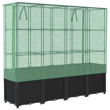Canteiro elevado com cobertura para estufa, estilo rattan, 160x40x153 cm