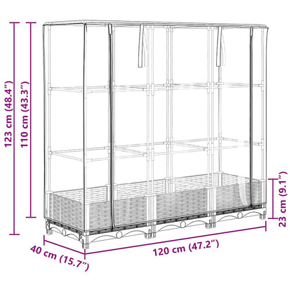 Canteiro elevado com cobertura para estufa, estilo rattan, 120x40x123 cm