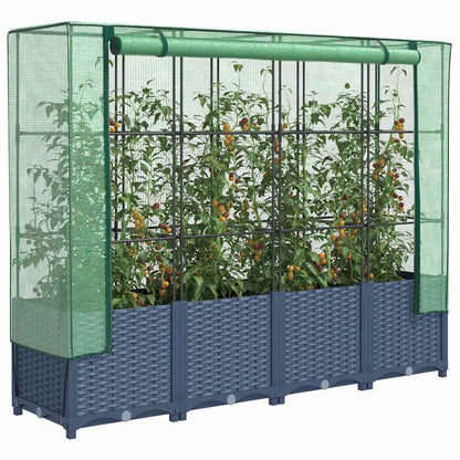 Canteiro elevado com cobertura de estufa estilo rattan 160x40x138 cm