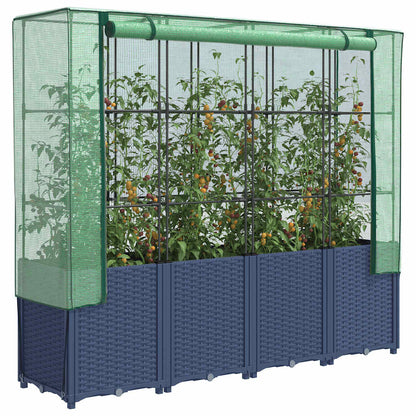 Canteiro elevado com cobertura para estufa, estilo rattan, 160x40x153 cm
