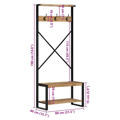 Suporte para roupas 80x40x190cm madeira mangueira maciça áspera