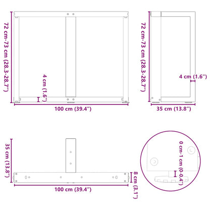 Pés para mesa de jantar em forma de T, 2 peças, antracite, 100x35x(72-73) cm, aço