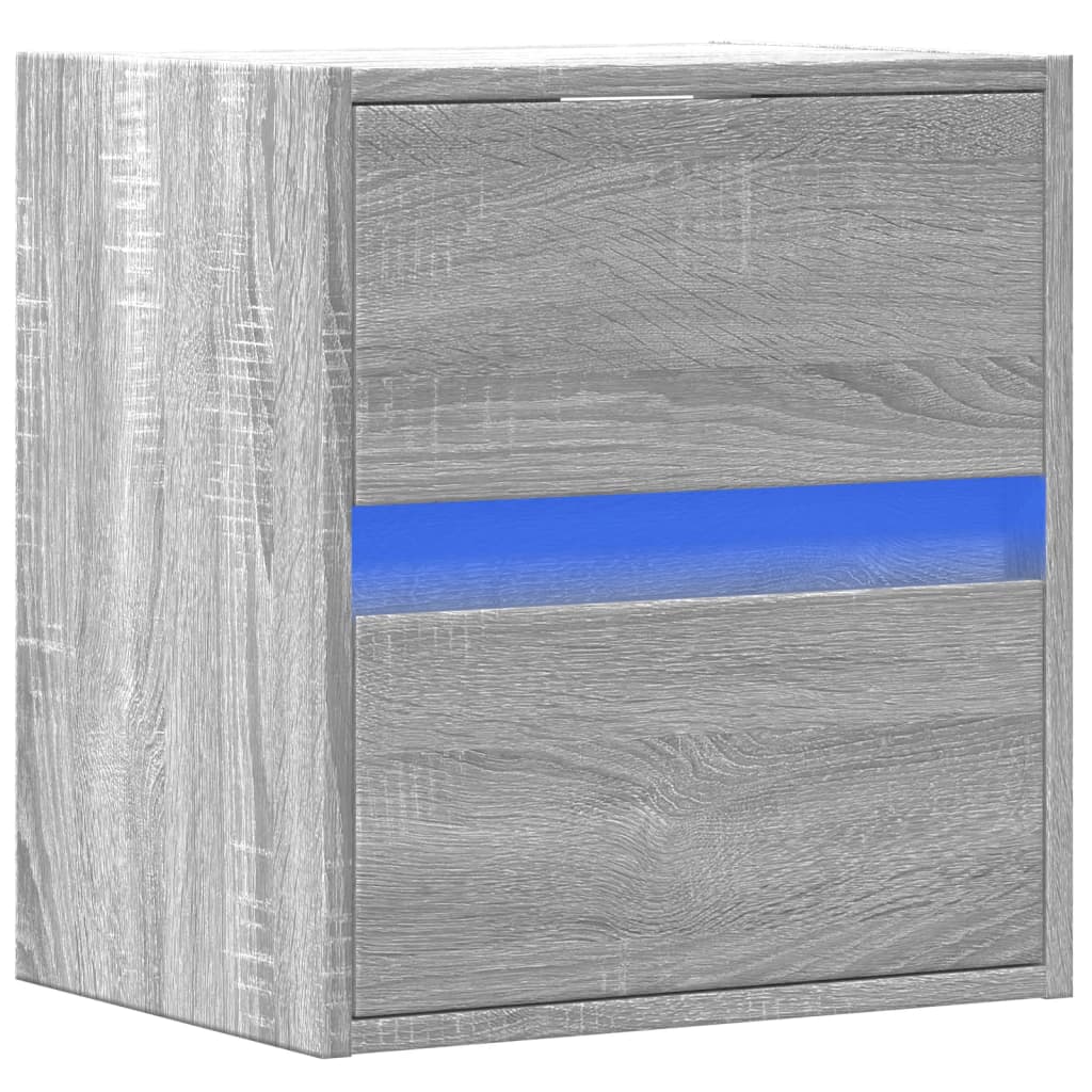 Mesa de cabeceira de parede com luzes LED cinzento sonoma
