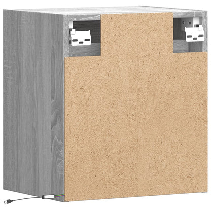 Mesa de cabeceira de parede com luzes LED cinzento sonoma