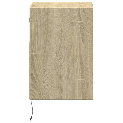 Mesa de cabeceira de parede com luzes LED carvalho sonoma