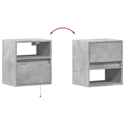 Mesa de cabeceira de parede com luzes LED cinzento cimento