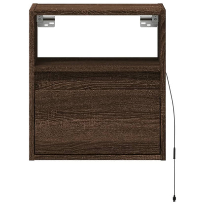 Mesas cabeceira de parede c/ luzes LED 2 pcs carvalho castanho
