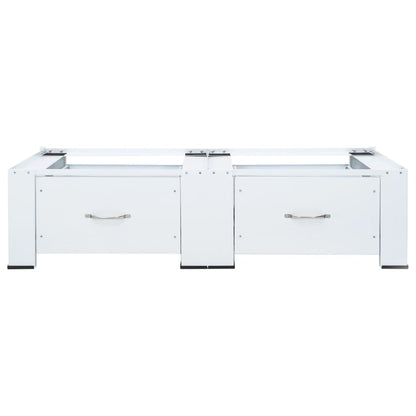 Máquina de lavar roupa dupla com pedestal e gavetas, branca