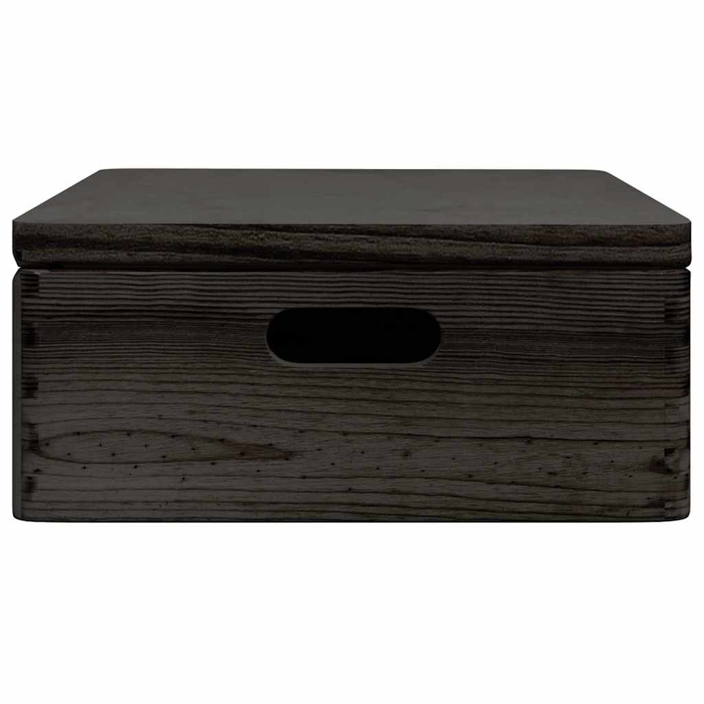 Caixa madeira tampa pegas preta 40x30x13cm pinho madeira maciça