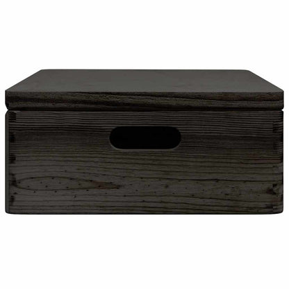 Caixa madeira tampa pegas preta 40x30x13cm pinho madeira maciça