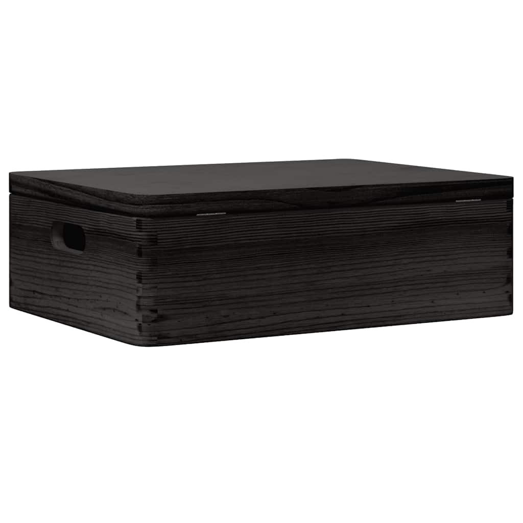 Caixa madeira tampa pegas preta 40x30x13cm pinho madeira maciça