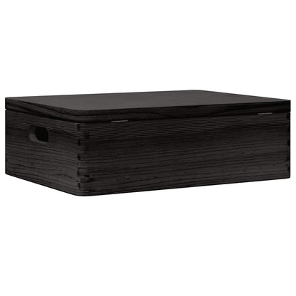 Caixa madeira tampa pegas preta 40x30x13cm pinho madeira maciça