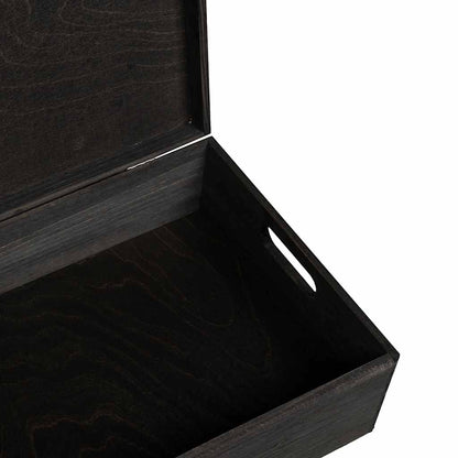 Caixa madeira tampa pegas preta 40x30x13cm pinho madeira maciça