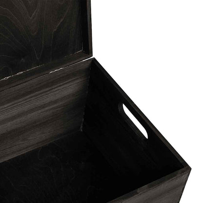 Caixa madeira tampa pegas preta 40x30x23cm pinho madeira maciça