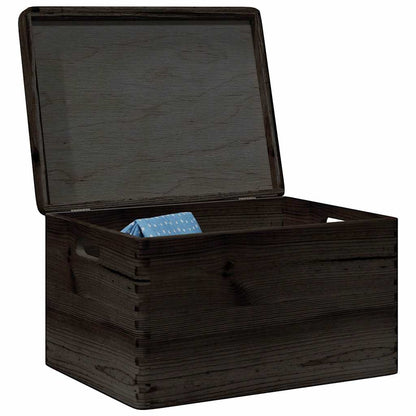 Caixa madeira tampa pegas preta 40x30x23cm pinho madeira maciça