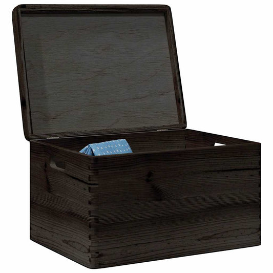 Caixa madeira tampa pegas preta 40x30x23cm pinho madeira maciça
