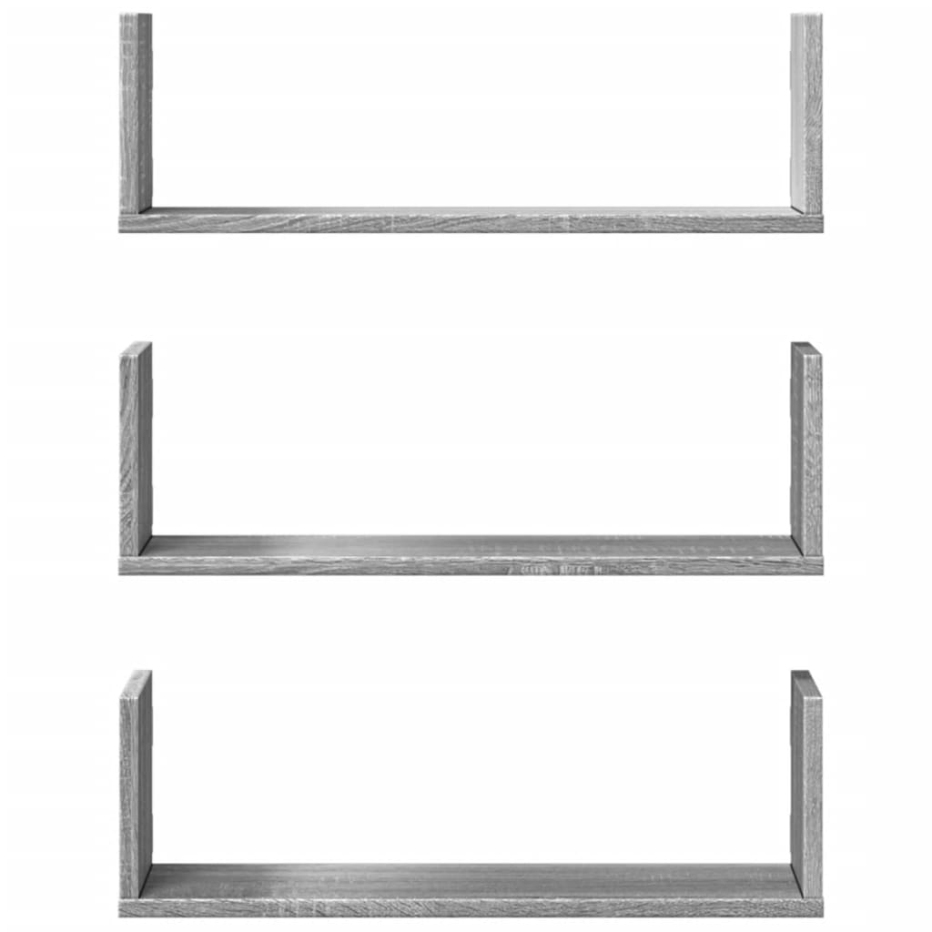 Prateleiras de parede 3 pcs derivados madeira cinzento sonoma