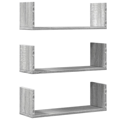 Prateleiras de parede 3 pcs derivados madeira cinzento sonoma