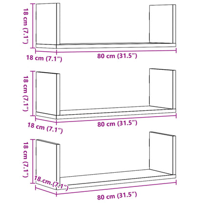 Prateleiras de parede 3 pcs 80x18x18cm derivados madeira branco