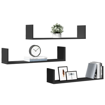 Prateleiras de parede 3 pcs 80x18x18 cm deriv. de madeira preto