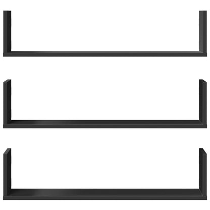 Prateleiras de parede 3 pcs 80x18x18 cm deriv. de madeira preto