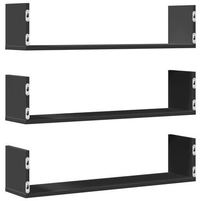 Prateleiras de parede 3 pcs 80x18x18 cm deriv. de madeira preto