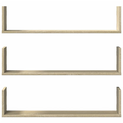 Prateleiras de parede 3 pcs derivados madeira carvalho sonoma