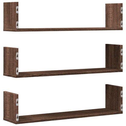 Prateleiras de parede 3 pcs derivados madeira carvalho castanho