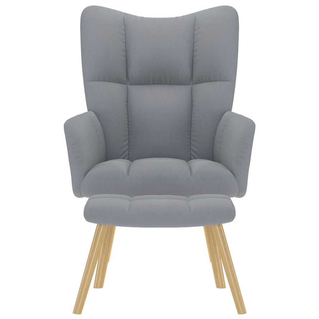 Cadeira de descanso com banco p/ pés tecido cinza-claro