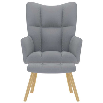 Cadeira de descanso com banco p/ pés tecido cinza-claro