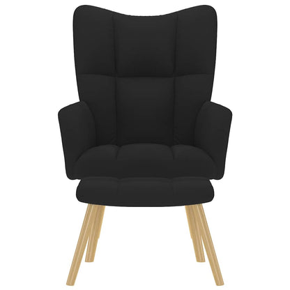 Cadeira de descanso com banco p/ pés tecido preto