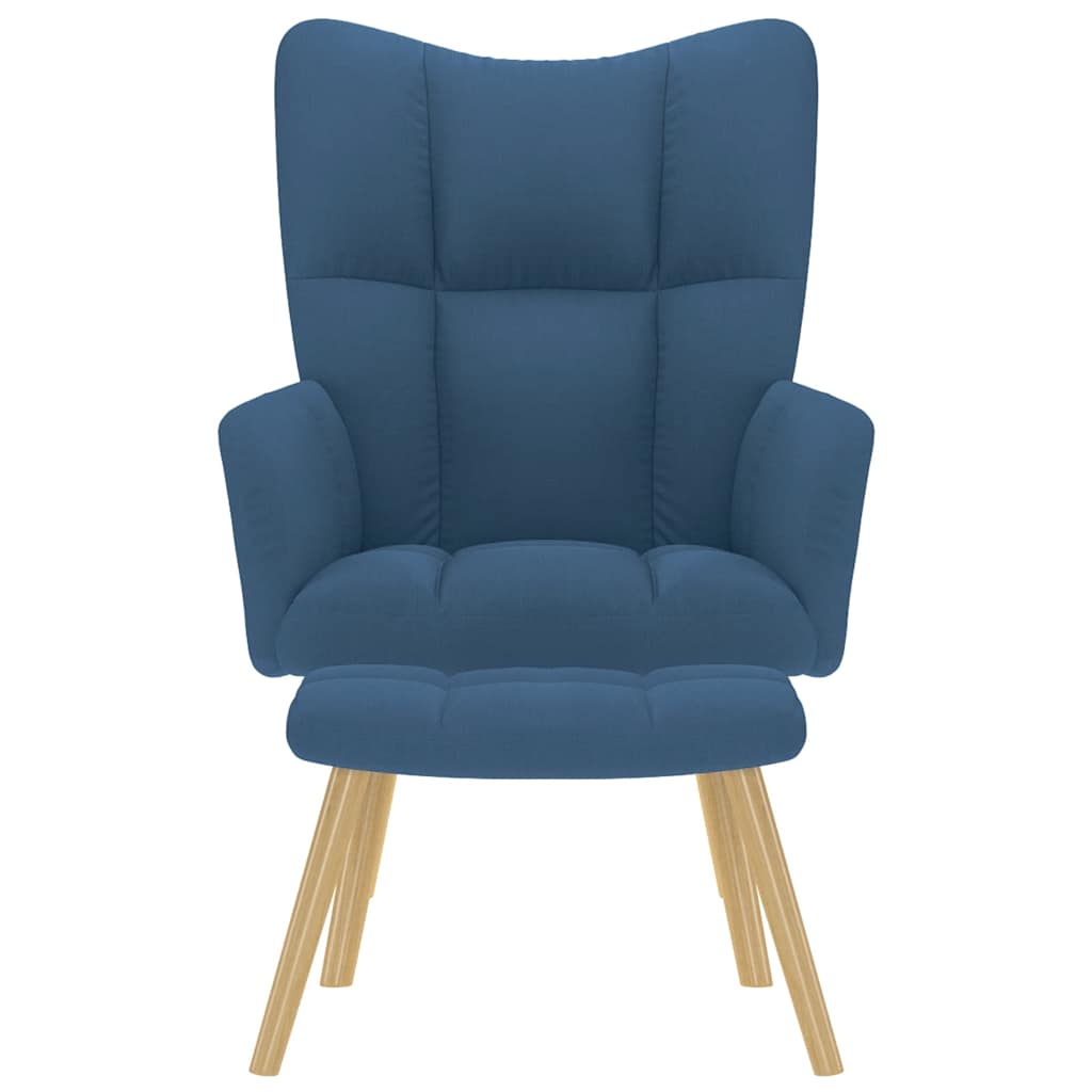 Cadeira de descanso com banco p/ pés tecido azul