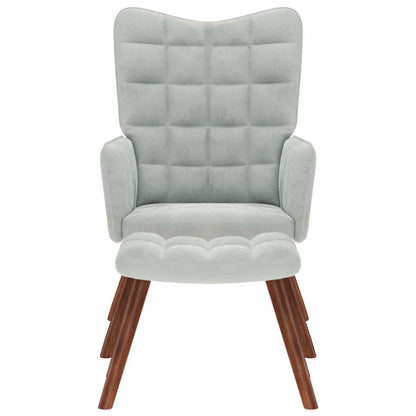 Cadeira Relaxante com Banco em Veludo Cinza Claro