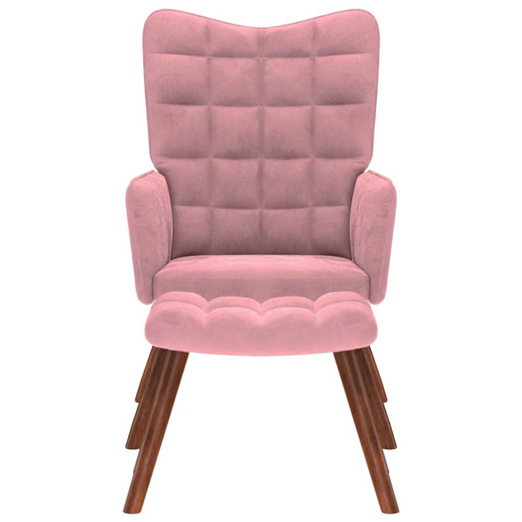 Cadeira de descanso com banco veludo rosa