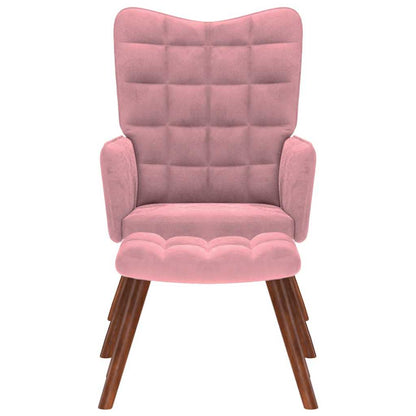 Cadeira de descanso com banco veludo rosa