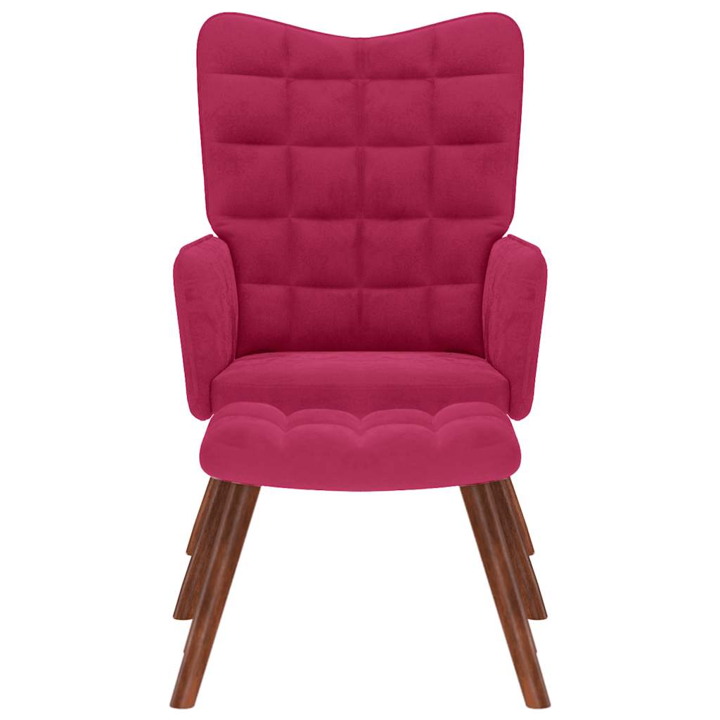 Cadeira de descanso com banco veludo vermelho tinto