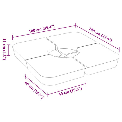 4 pcs conj. base para guarda-sol de suporte cruzado 100 kg PP