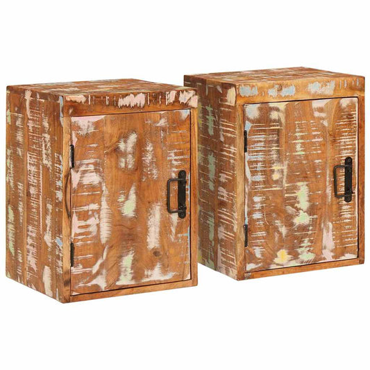 Mesa-de-cabeceira 2 pcs Castanho Madeira Sólida Reclamada