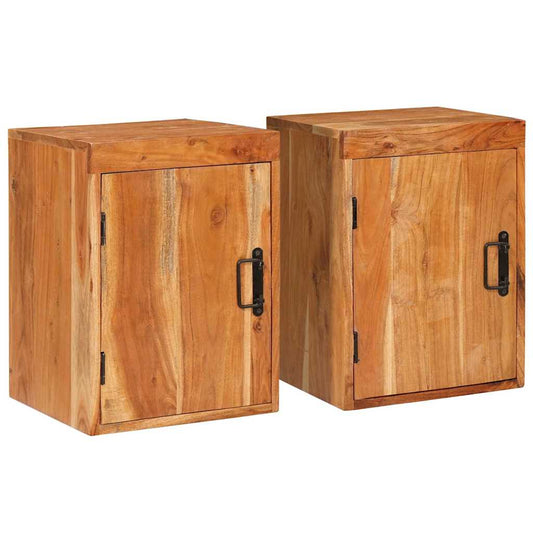 Mesa-de-cabeceira 2 pcs Castanho Madeira Sólida de Acácia