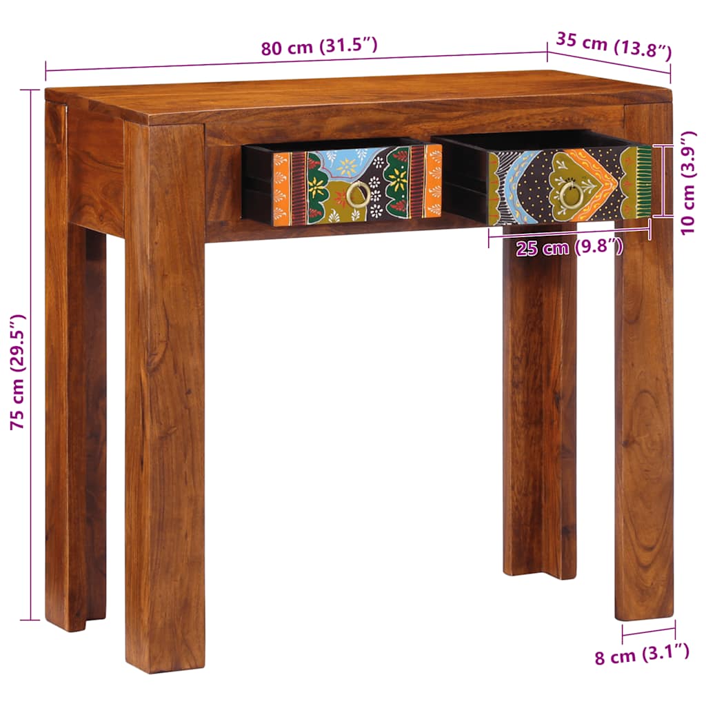 Mesa de consola 80x35x75 cm Madeira maciça Acácia