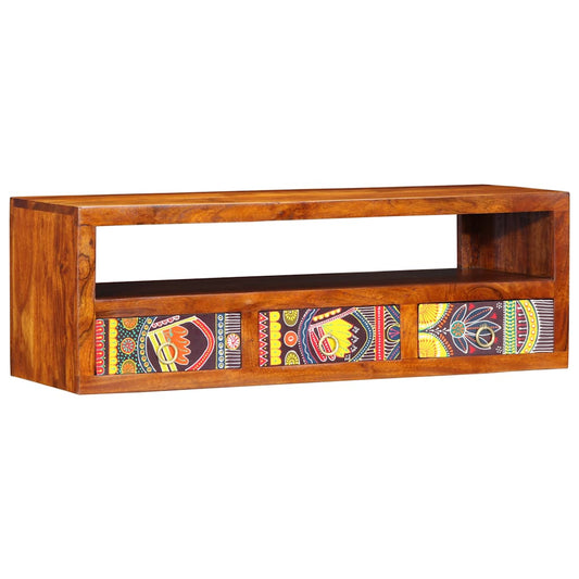 Armário de TV para parede 90x30x30 cm madeira acácia maciça