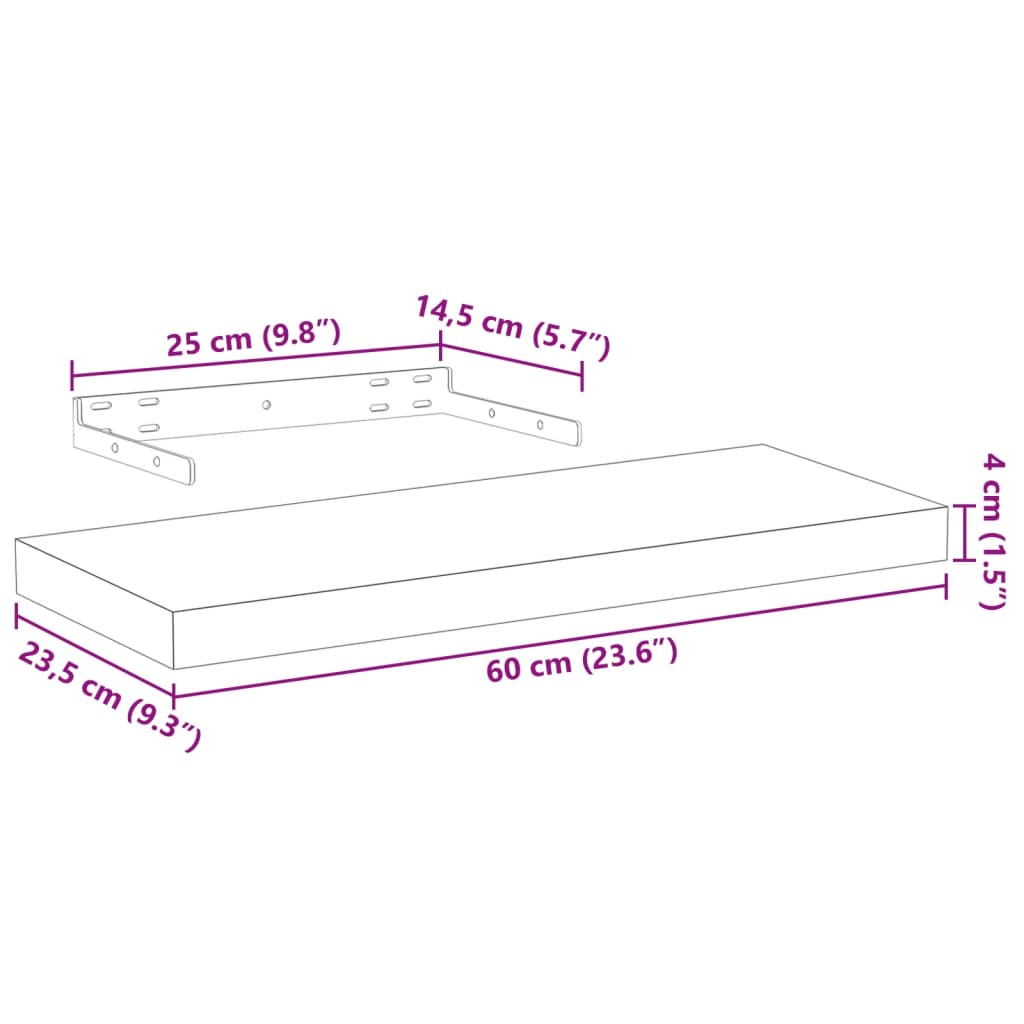 Prateleiras flutuantes 2 pcs 60x23,5x4 cm derivados de madeira