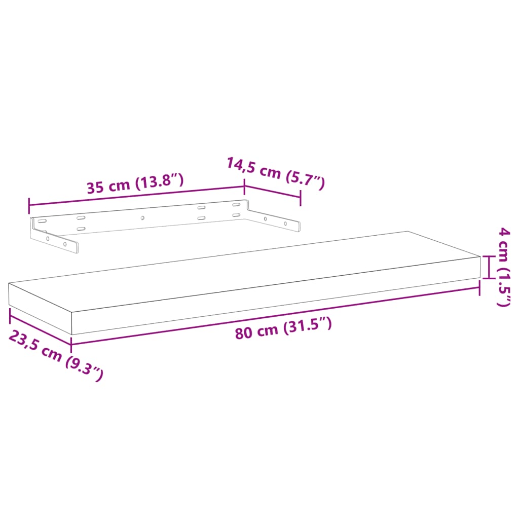 Prateleiras flutuantes 4 pcs 80x23,5x4 cm derivados de madeira