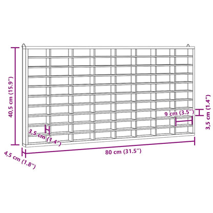 Vitrine de colecionador de madeira com 80 compartimentos 80x4,5x40,5cm